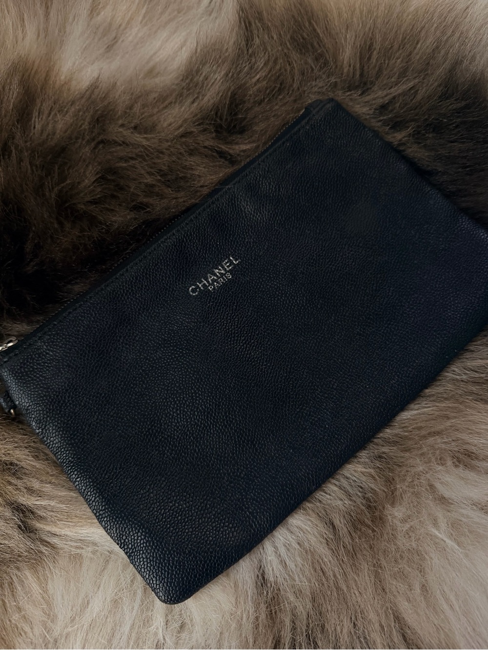 Chanel Black Leather Zip Pouch - Men's Accessory
